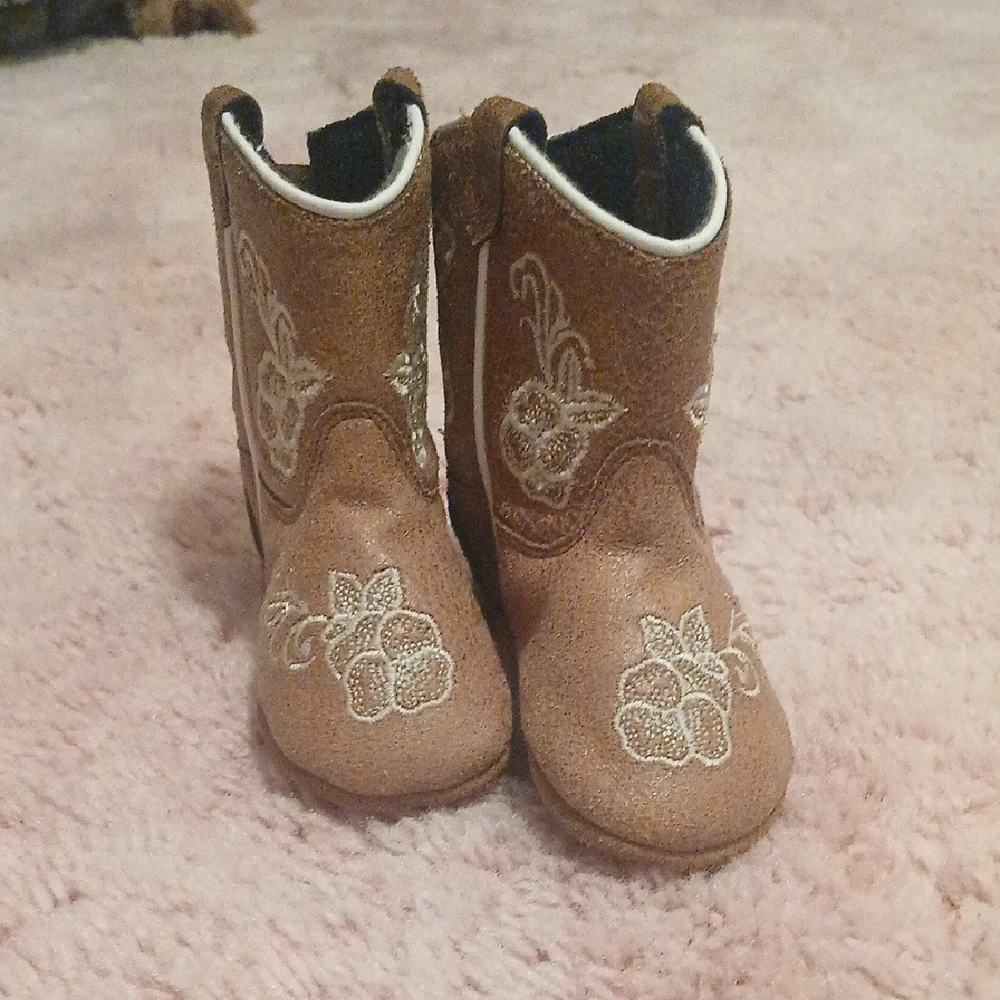 Brown Embroidered Kids Cowboy Boots